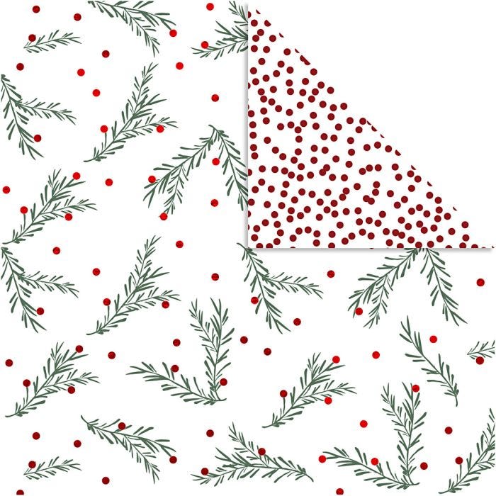 Papier Design, rameau et points, feuille 30,5x30,5 cm, 180 gr, or, vert, rouge, blanc, 3flles/ 1 Pq.
