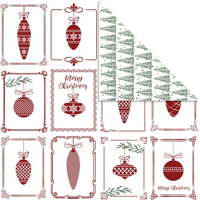Papier Design, Boules et sapins de Noël, feuille 30,5x30,5 cm, 180 gr, 5flles/ 1 Pq.