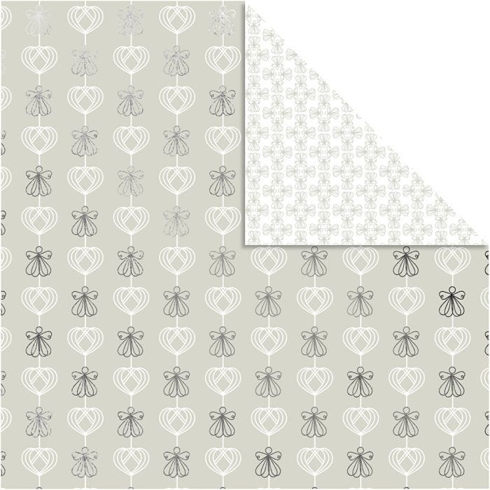 Papier Design, anges et coeurs, feuille 30,5x30,5 cm, 180 gr, argent, 3flles/ 1 Pq.