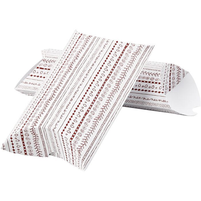 Boîte d'emballage à plier, doodles, dim. 18x15x6 cm, 300 gr, rouge, 3pièces/ 1 Pq.