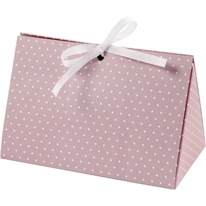 Boîte cadeau à plier, points, dim. 15x7x8 cm, 250 gr, rose, blanc, 3pièces/ 1 Pq.