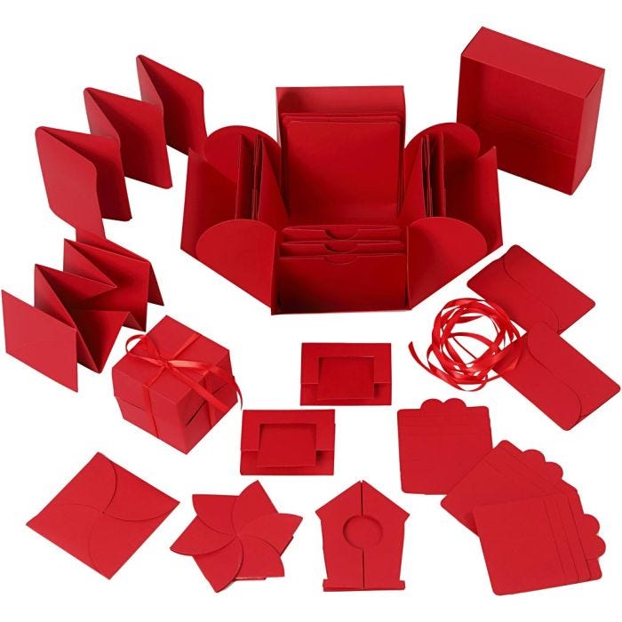 Boîte explosion, dim. 7x7x7,5+12x12x12 cm, rouge, 1 pièce