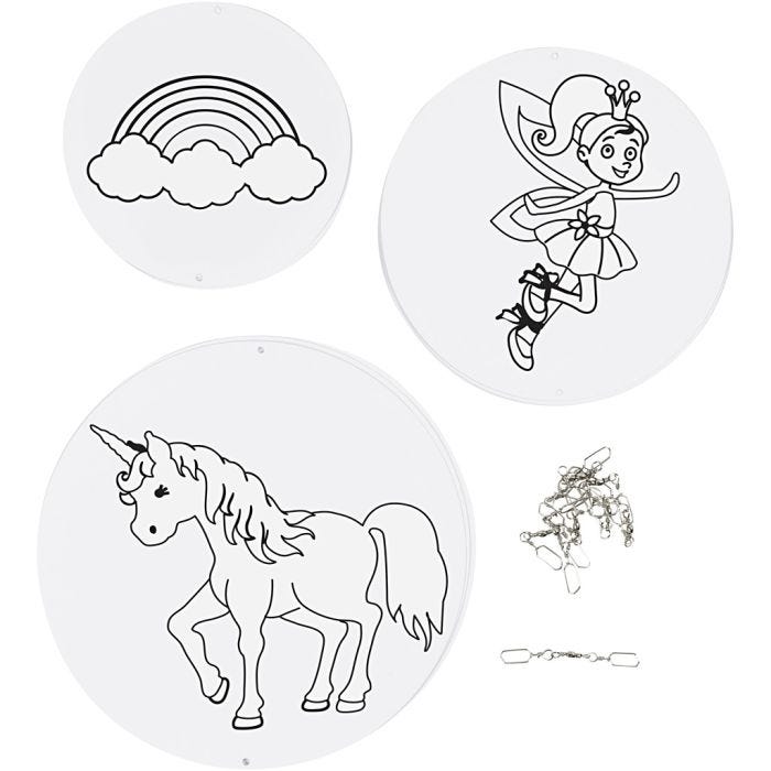 Décorations pour mobile avec motifs, d 12+15+18 cm, 300 gr, blanc, 3set/ 1 Pq.