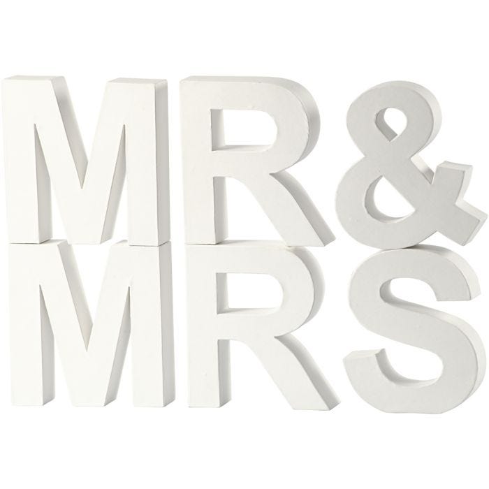 Lettres pour affichage, MR &amp; MRS, H : 17,5 cm, P: 4,5 cm, blanc, 1 set