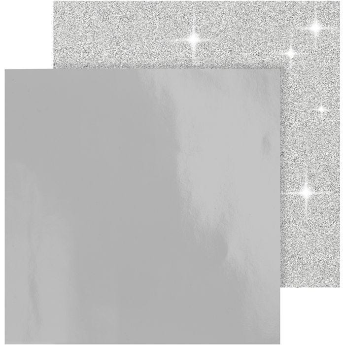 Papier Design, feuille 30,5x30,5 cm, 120+128 gr, argent, 2flles/ 1 Pq.