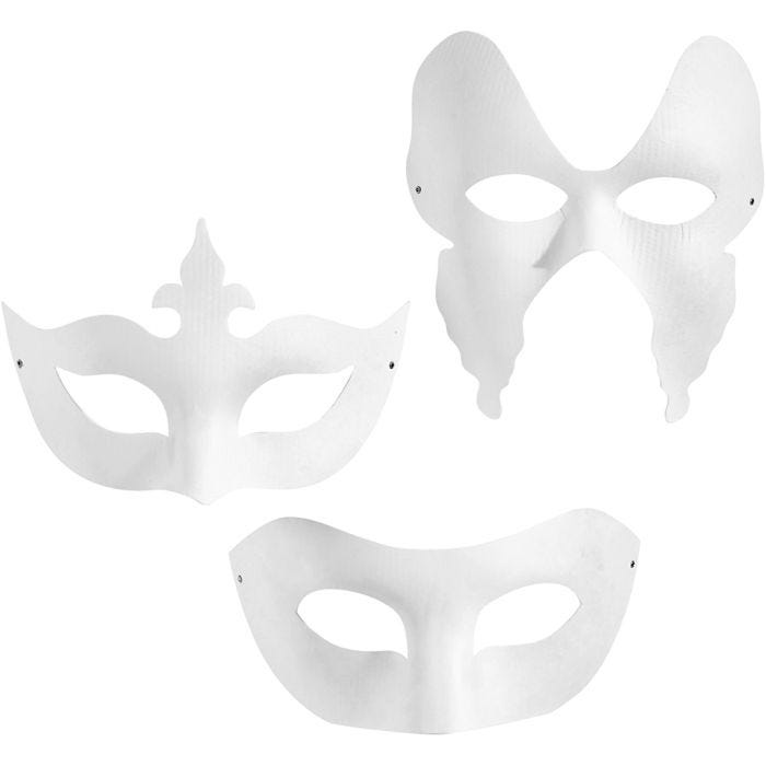Masques, H : 10-20 cm, L : 18-20 cm, blanc, 3x4pièces/ 1 Pq.