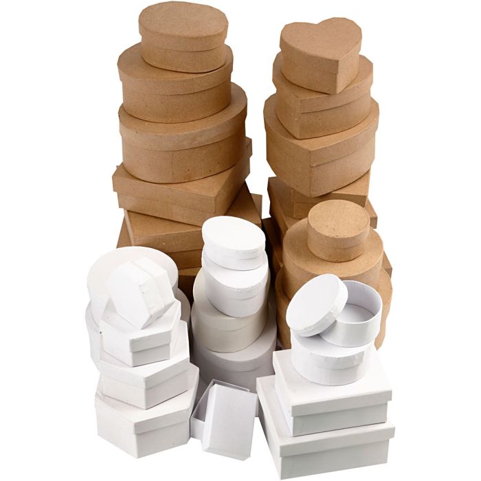 Boîtes - Achat en gros, dim. 6,5-18 cm, brun, blanc, 30 pièces/ 1 set