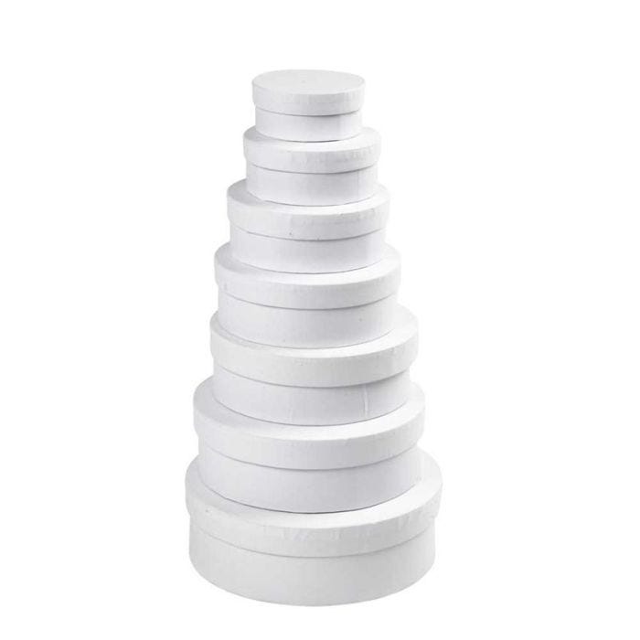 Boîtes rondes set, H : 4+4,5+5+5,5+6+6,5+7 cm, d 8,5+10,5+12,5+14,5+16,5+18,5+21,5 cm, blanc, 7pièces/ 1 set