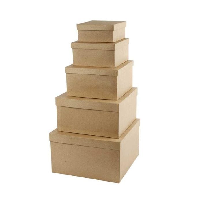 Boîtes Gigognes Carrées, H : 8+10+13+15+17,5 cm, L : 15,5+20+25+30+35,5 cm, 5 pièces/ 1 Pq.