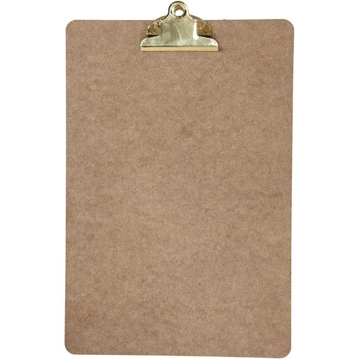 Plaque à pince pour dessin ou écriture, A4, dim. 23x34x0,3 cm, laiton, 1 pièce