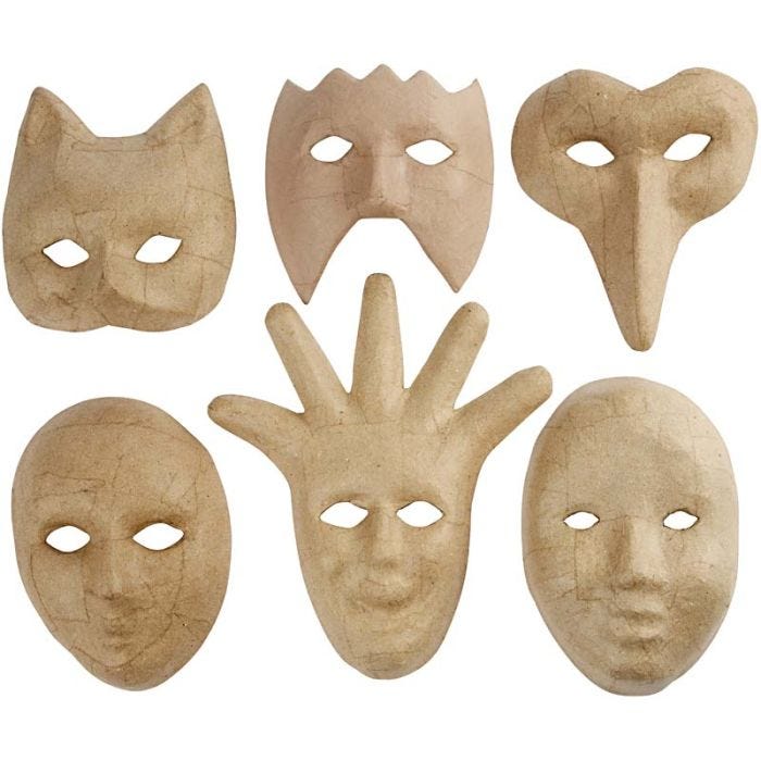 Masques, H : 12-21 cm, 6pièces/ 1 Pq.