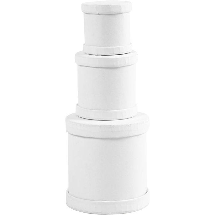 Boîtes tambour, H : 4+5+7 cm, d 4+5+6,5 cm, blanc, 1 set