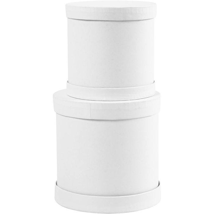 Boîtes tambour, H : 11+13 cm, d 11+13 cm, blanc, 1 set