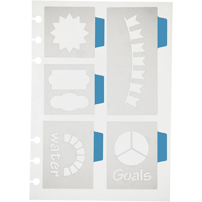 Pochoir, 5 grands motifs, feuille 12,5x17,5 cm, 1 flles