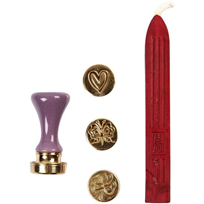 Kit à cacheter, coeur, papillon, trèfle ou tarte, d 18 mm, 1 set