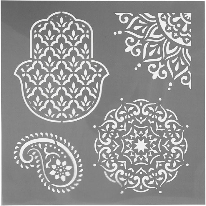 Pochoir, motifs ethniques, dim. 30,5x30,5 cm, ép. 0,31 mm, 1 flles