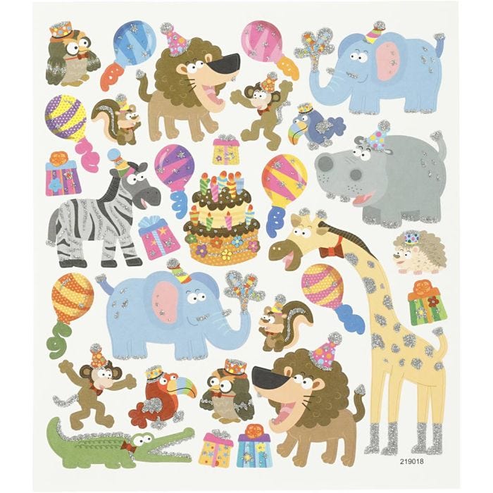 Autocollants, anniversaire des animaux, feuille 15x16,5 cm, 1 flles