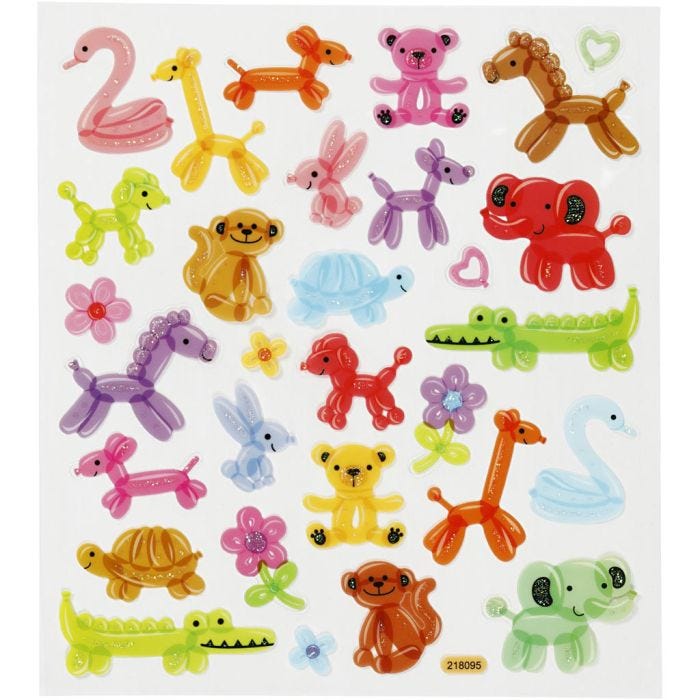 Autocollants, ballons animaux, feuille 15x16,5 cm, 1 flles
