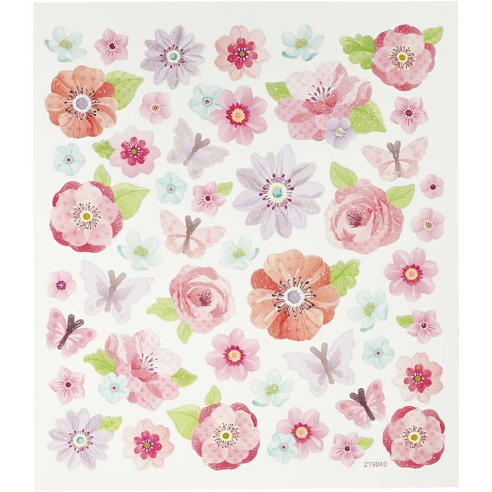 Autocollants, fleurs de printemps, feuille 15x16,5 cm, 1 flles