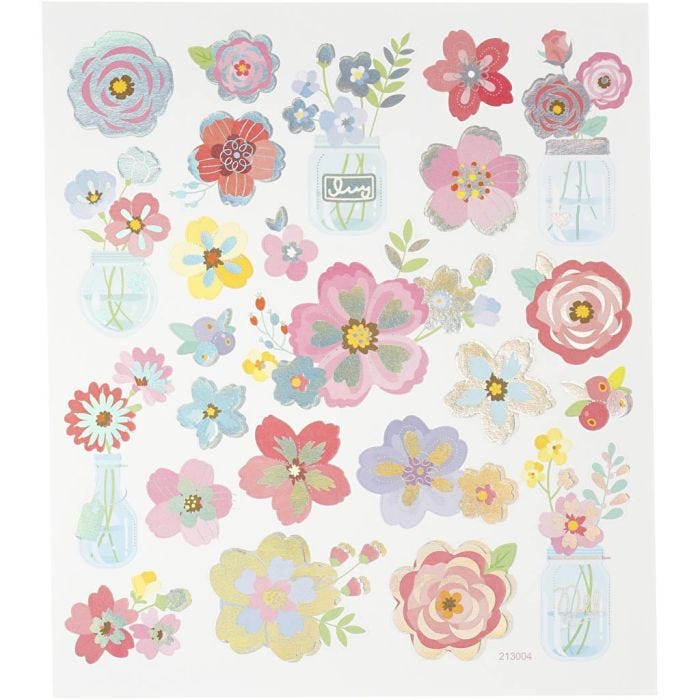 Autocollants, fleurs de printemps, feuille 15x16,5 cm, 1 flles