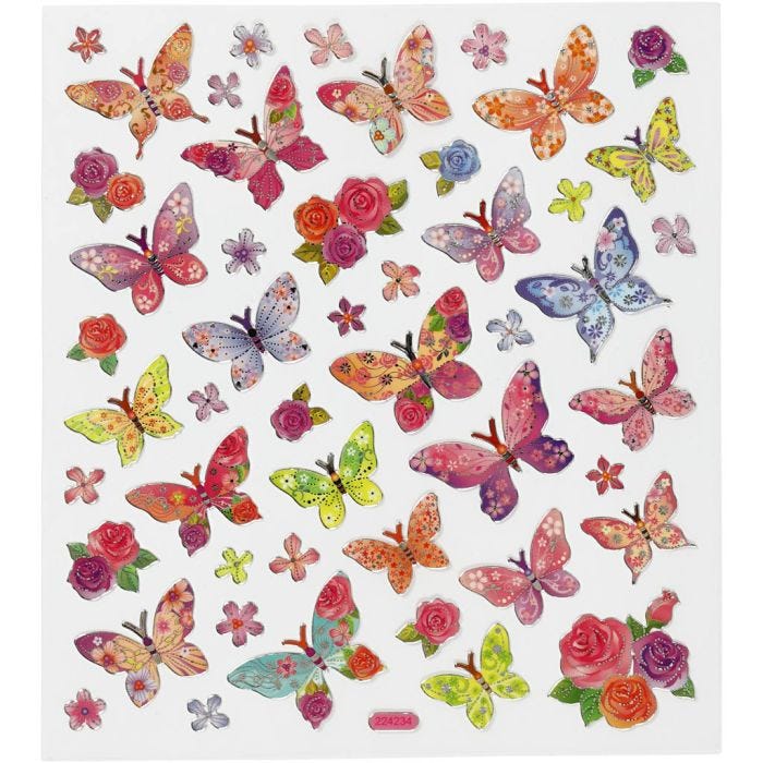 Autocollants, papillons, feuille 15x16,5 cm, 1 flles