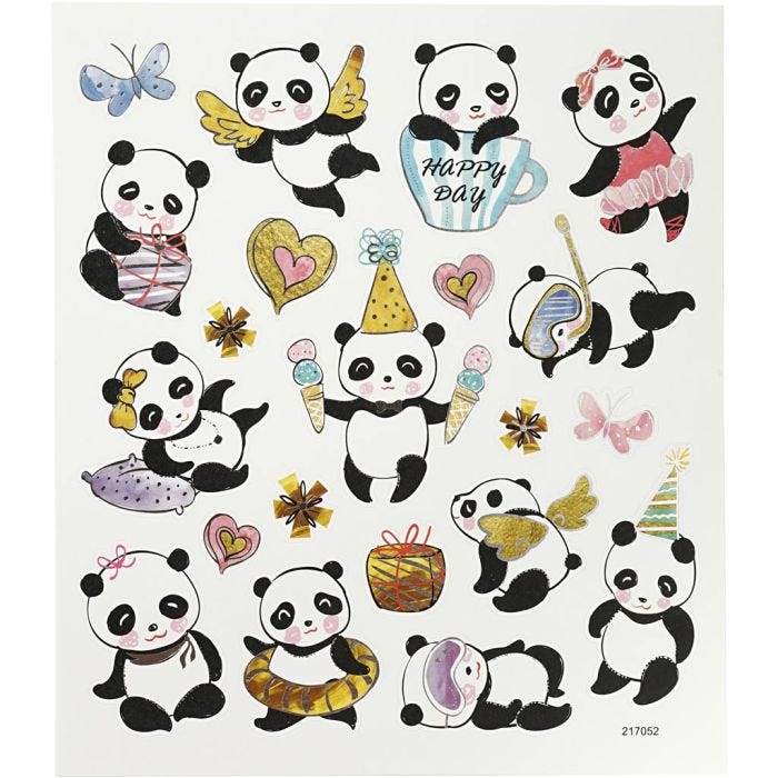 Autocollants, pandas, feuille 15x16,5 cm, 1 flles