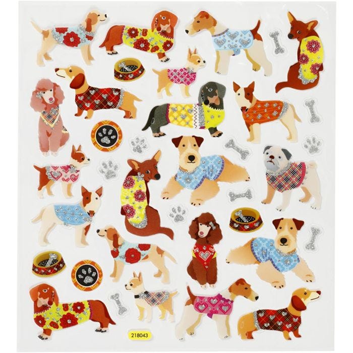 Autocollants, chiens, feuille 15x16,5 cm, 1 flles