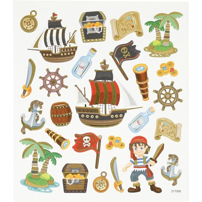 Autocollants, pirates, feuille 15x16,5 cm, 1 flles