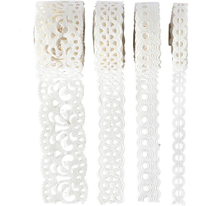 Ruban dentelle, L : 8-23 mm, blanc, 4x2m/ 1 Pq.
