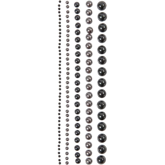 Demies perles, dim. 2-8 mm, noir, anthracite gris, 140pièces/ 1 Pq.