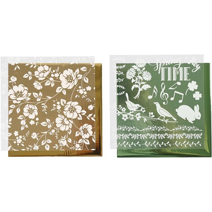 Film décoratif et feuille transfert, fleurs, feuille 15x15 cm, or, vert, 2x2 flles/ 1 Pq.