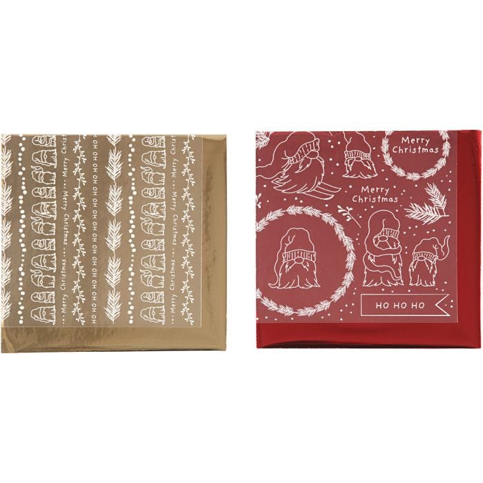Film décoratif et feuille transfert, Noël traditionnel, feuille 15x15 cm, or, rouge, 2x2 flles/ 1 Pq.