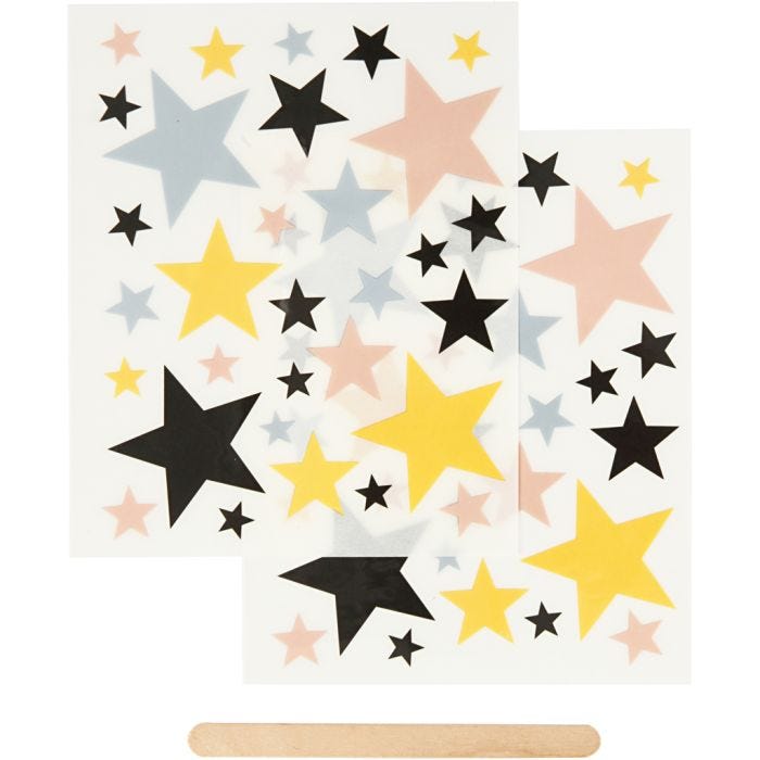 Décalcomanies, étoiles, feuille 12,2x15,3 cm, 1 Pq.