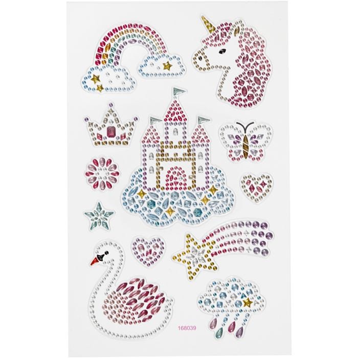 Autocollants diamant, le monde des licornes, feuille 10x16 cm, 1 flles