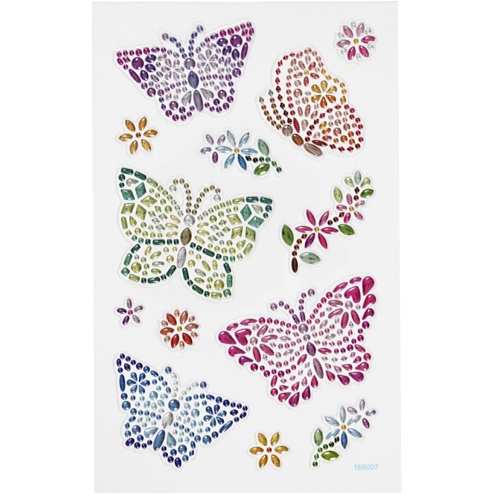 Autocollants diamant, papillons, feuille 10x16 cm, 1 flles