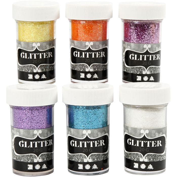 Paillettes, ass. de couleurs, 6x20gr/ 1 Pq.