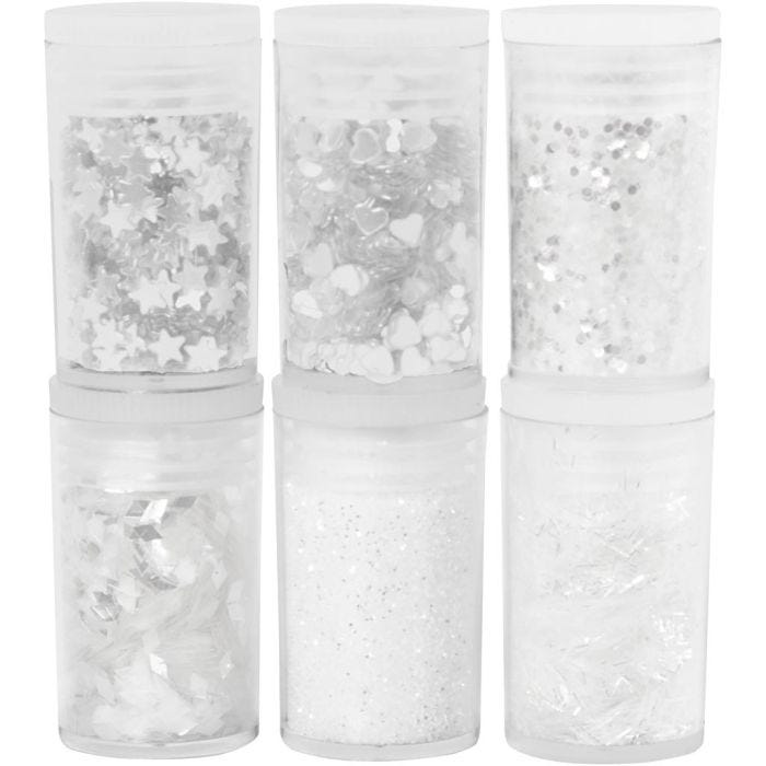 Paillettes et Sequins, blanc, 6x5gr/ 1 Pq.