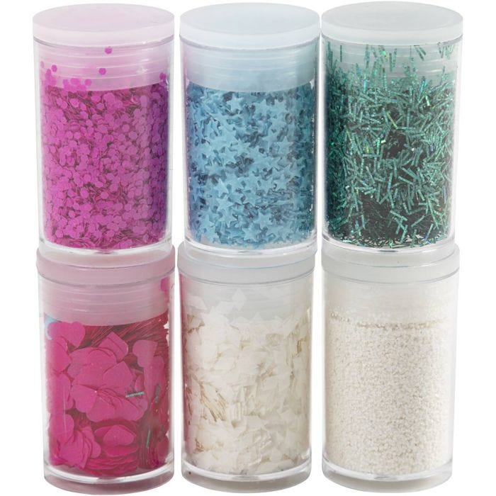 Paillettes &amp; sequins biodégradables, couleurs pastel, 6x7ml/ 1 Pq.