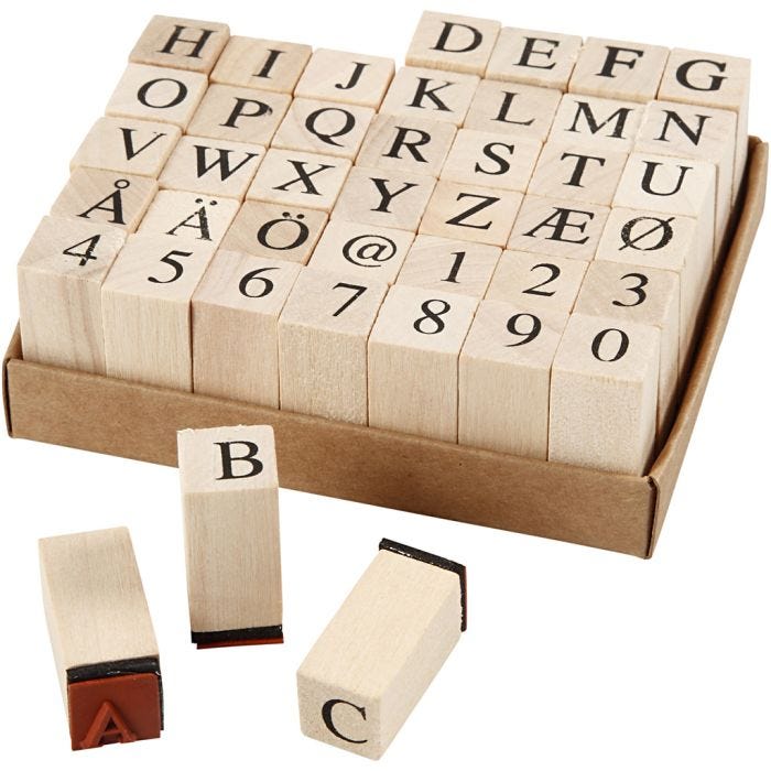 Set de tampons en bois, dim. 13x13 mm, 42ass./ 1 Pq.
