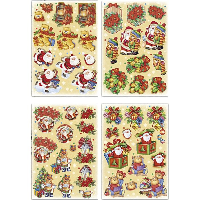 Motifs 3D, Père Noël et ours en peluche, feuille 21x30 cm, 4 flles/ 1 Pq.