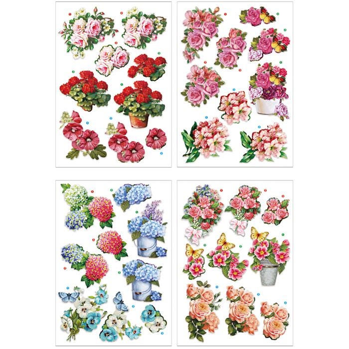 Motifs 3D, fleurs, feuille 21x30 cm, 4 flles/ 1 Pq.