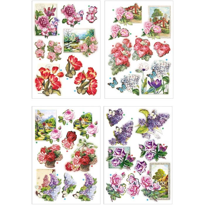 Motifs 3D, fleurs et papillons, feuille 21x30 cm, 4 flles/ 1 Pq.