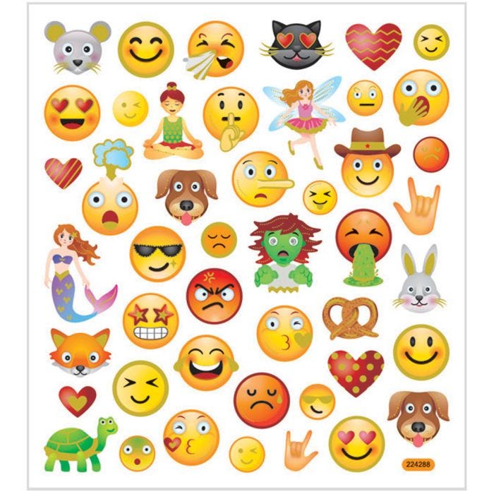 Autocollants, emoji, feuille 15x16,5 cm, 1 flles