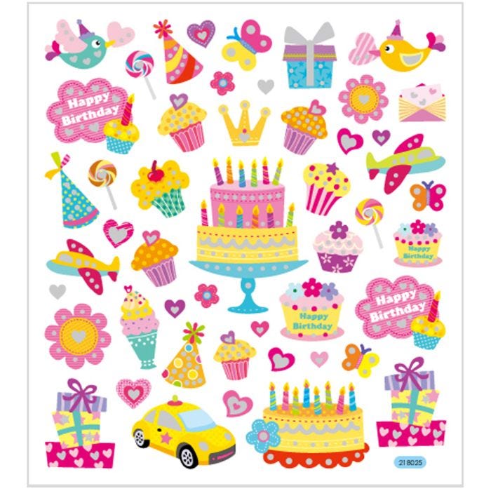 Autocollants, anniversaire, feuille 15x16,5 cm, 1 flles