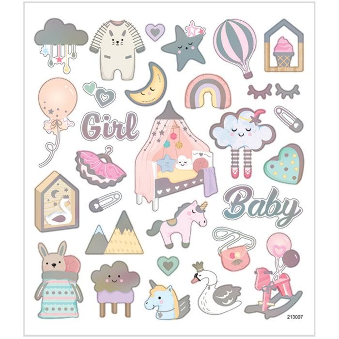 Autocollants, baby girl, feuille 15x16,5 cm, 1 flles