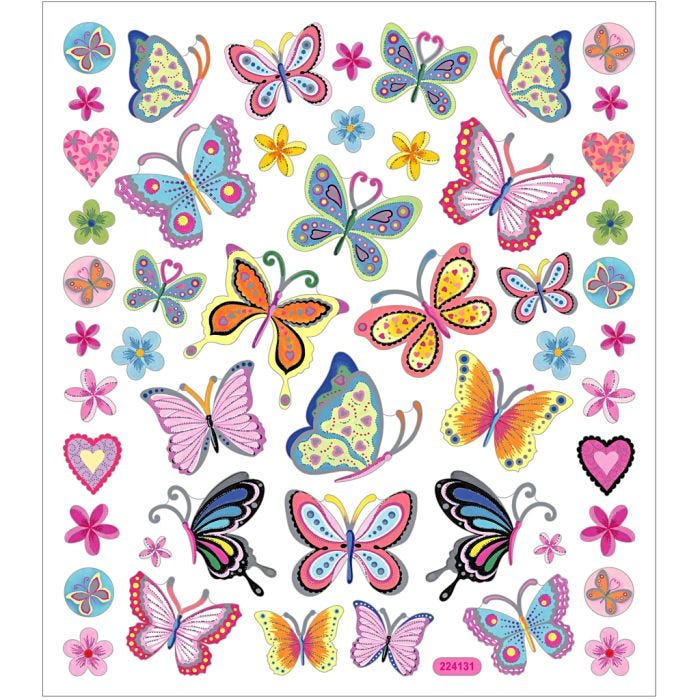 Autocollants, papillons à fleurs, feuille 15x16,5 cm, 1 flles