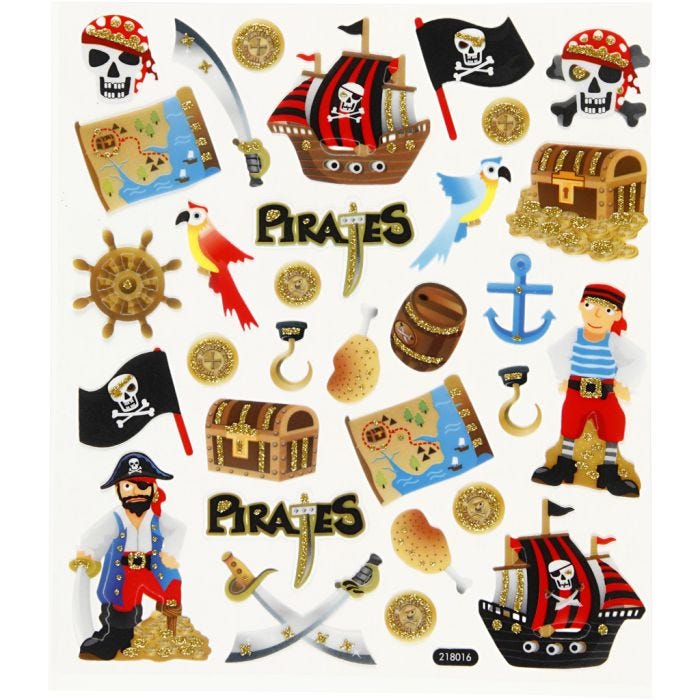 Autocollants, Pirates, feuille 15x16,5 cm, 1 flles