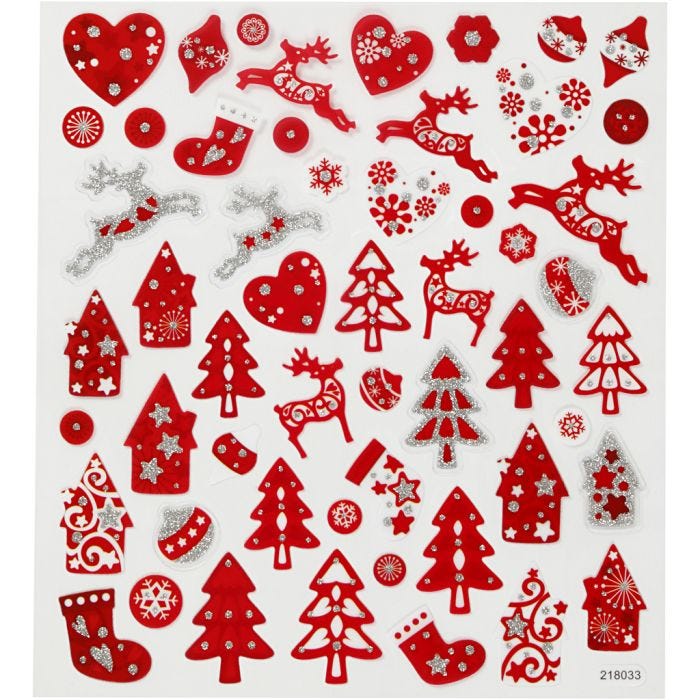 Autocollants, Noël rouge et blanc, feuille 15x16,5 cm, 1 flles