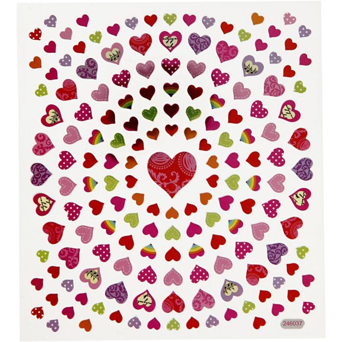 Autocollants, petits coeurs, feuille 15x16,5 cm, 1 flles