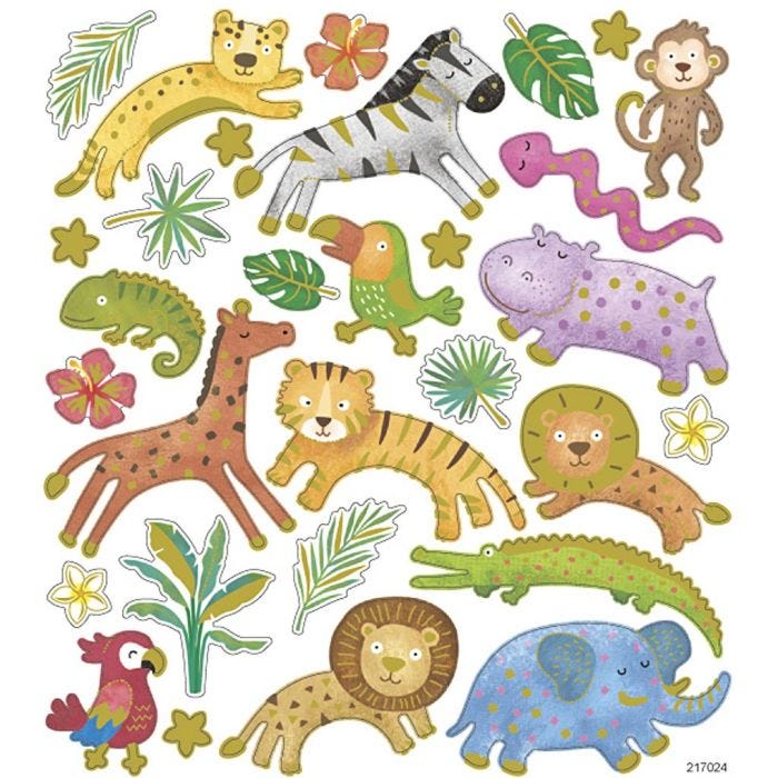 Autocollants, animaux sauvages, feuille 15x16,5 cm, 1 flles
